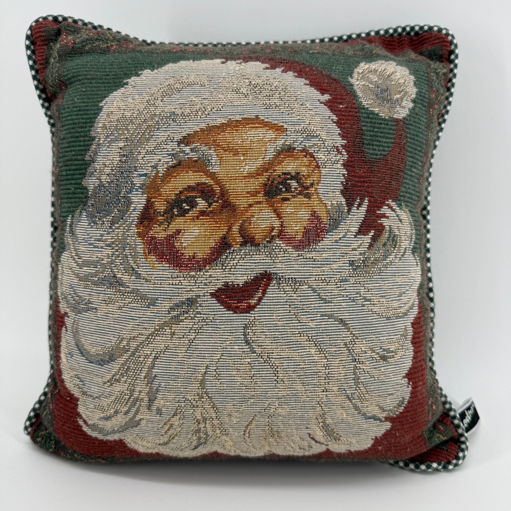 Newport Santa Tapestry Throw Pillow Vintage Style Christmas Decor 11" x 12"